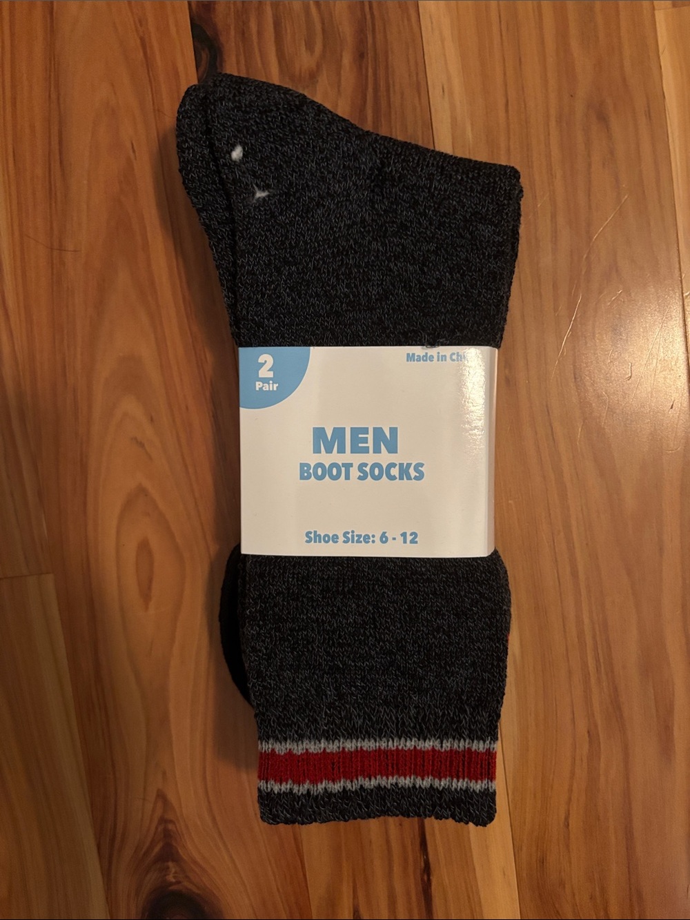 Men's Black Boot Socks with Red Stripe - Unbranded